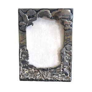 Vintage SILVER SCENES Silver Plated Decorative Picture Frame Forest Animals 4”